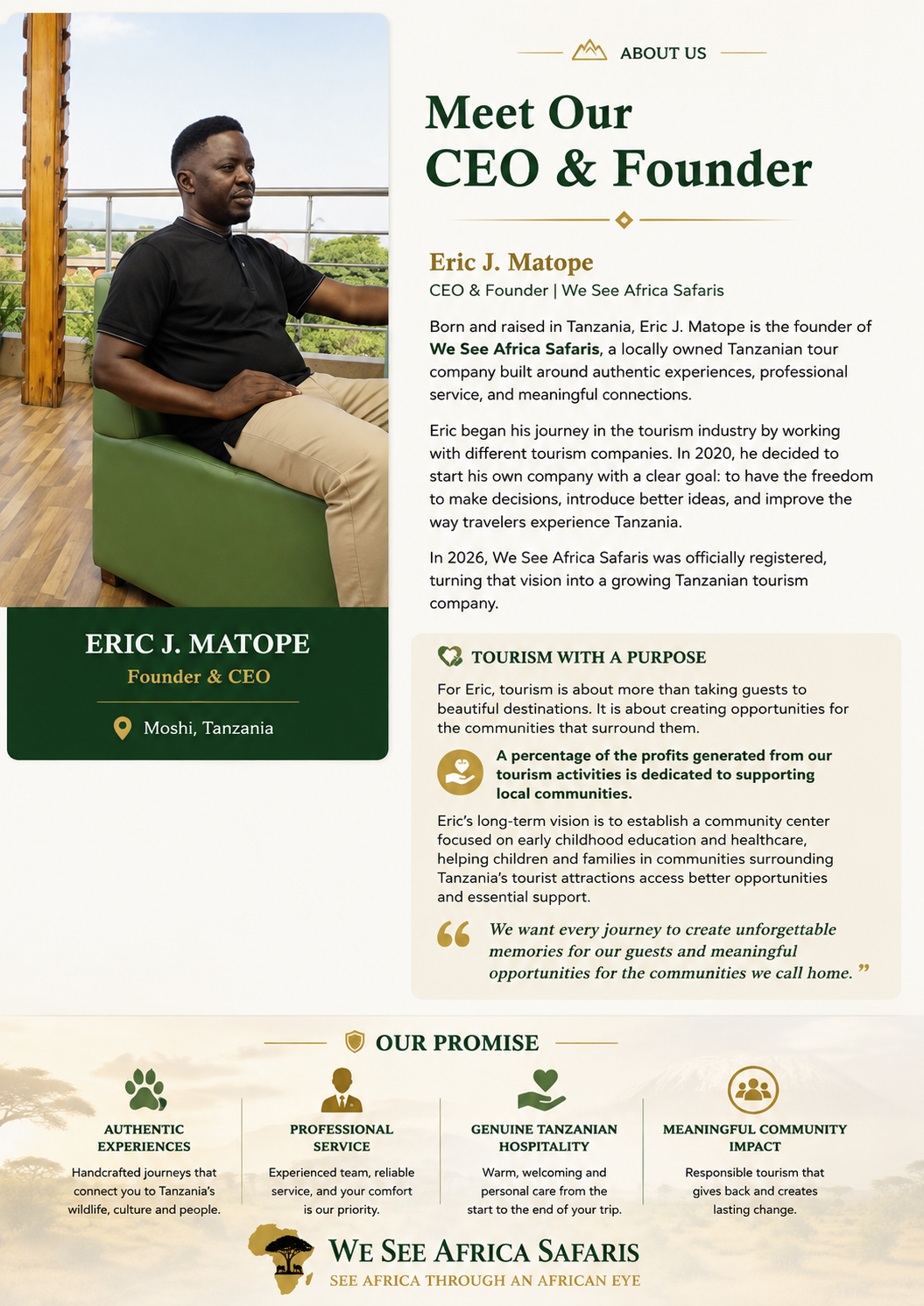 Eric J. Matope, founder of We See Africa Safaris
